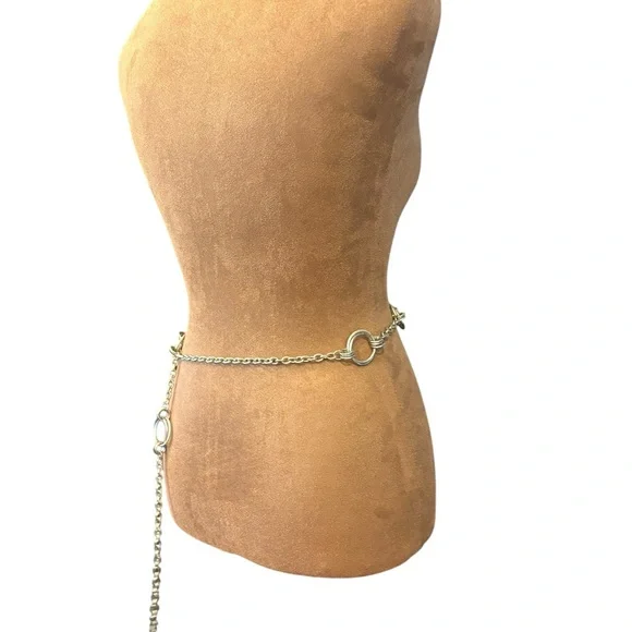 Express Silver Tone Waist Belt Adjustable To 38” MED Double Circles Boho Western - Picture 13 of 15